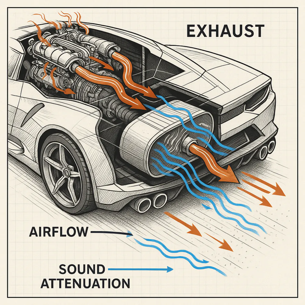 Cutaway view of high-performance exhaust system