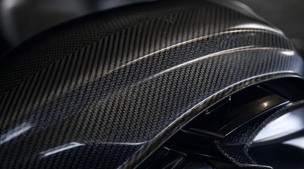 Close view of carbon fibre weave on an automotive part