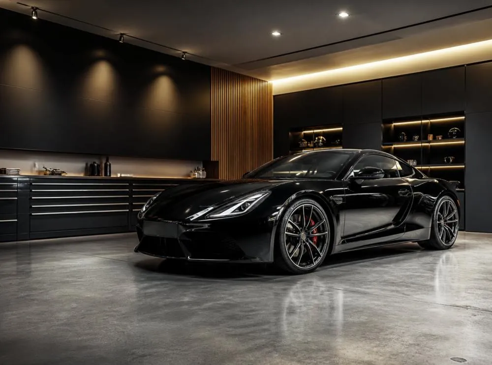 High-end car parked in a clean garage for luxury parts article