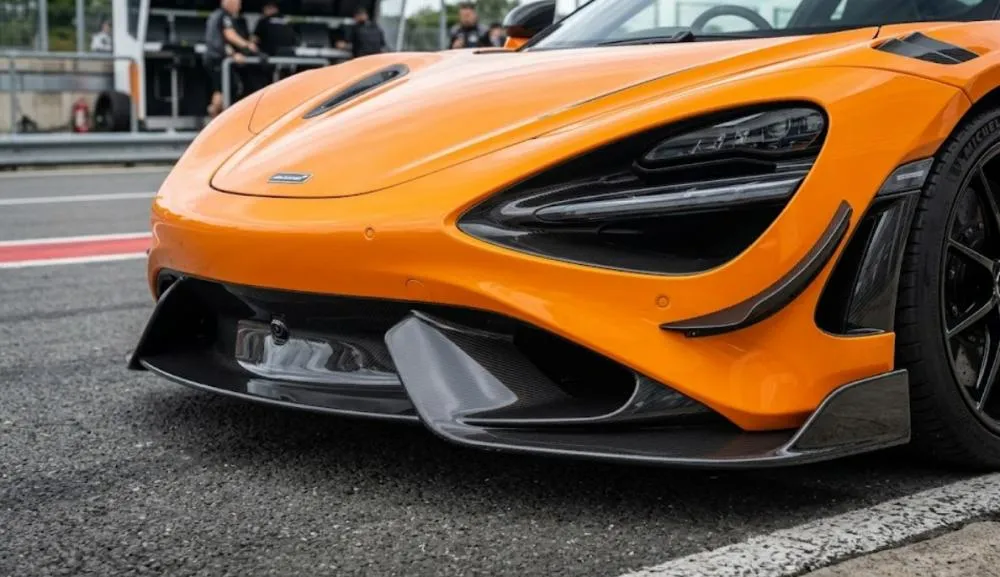Luxury sports car front splitter and bumper detail