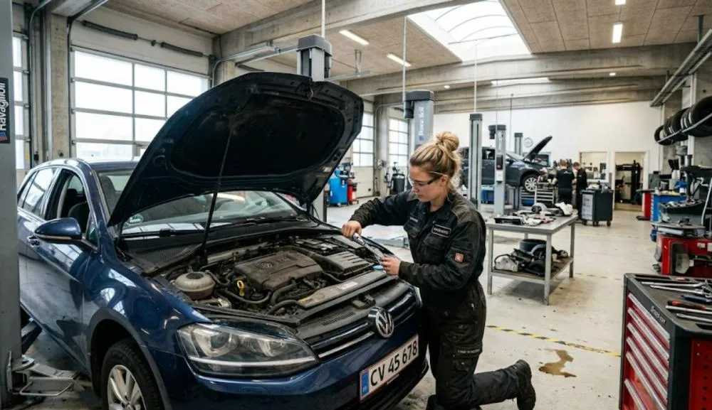 Mechanic working in a bright automotive workshop