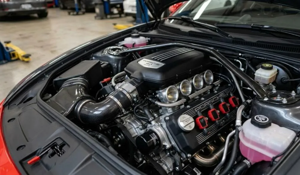 close view of a clean car engine bay