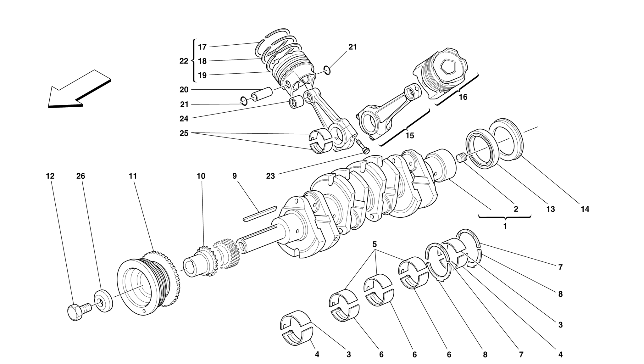 0002 - DRIVING SHAFT - CONNECTING RODS AND PISTONS