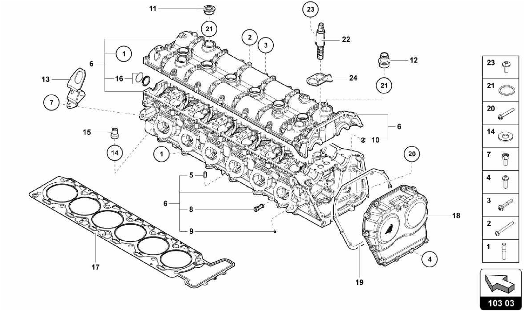 CYLINDER HEAD WITH STUDS AND CENTERING SLEEVES