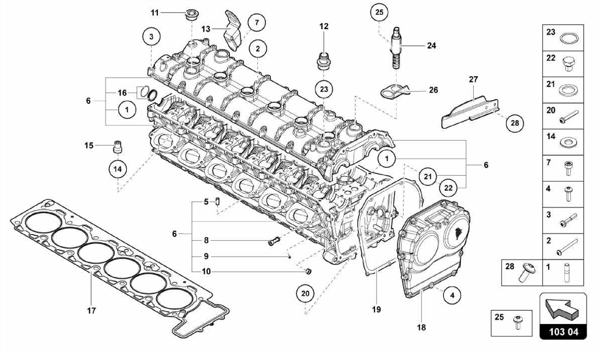 CYLINDER HEAD WITH STUDS AND CENTERING SLEEVES