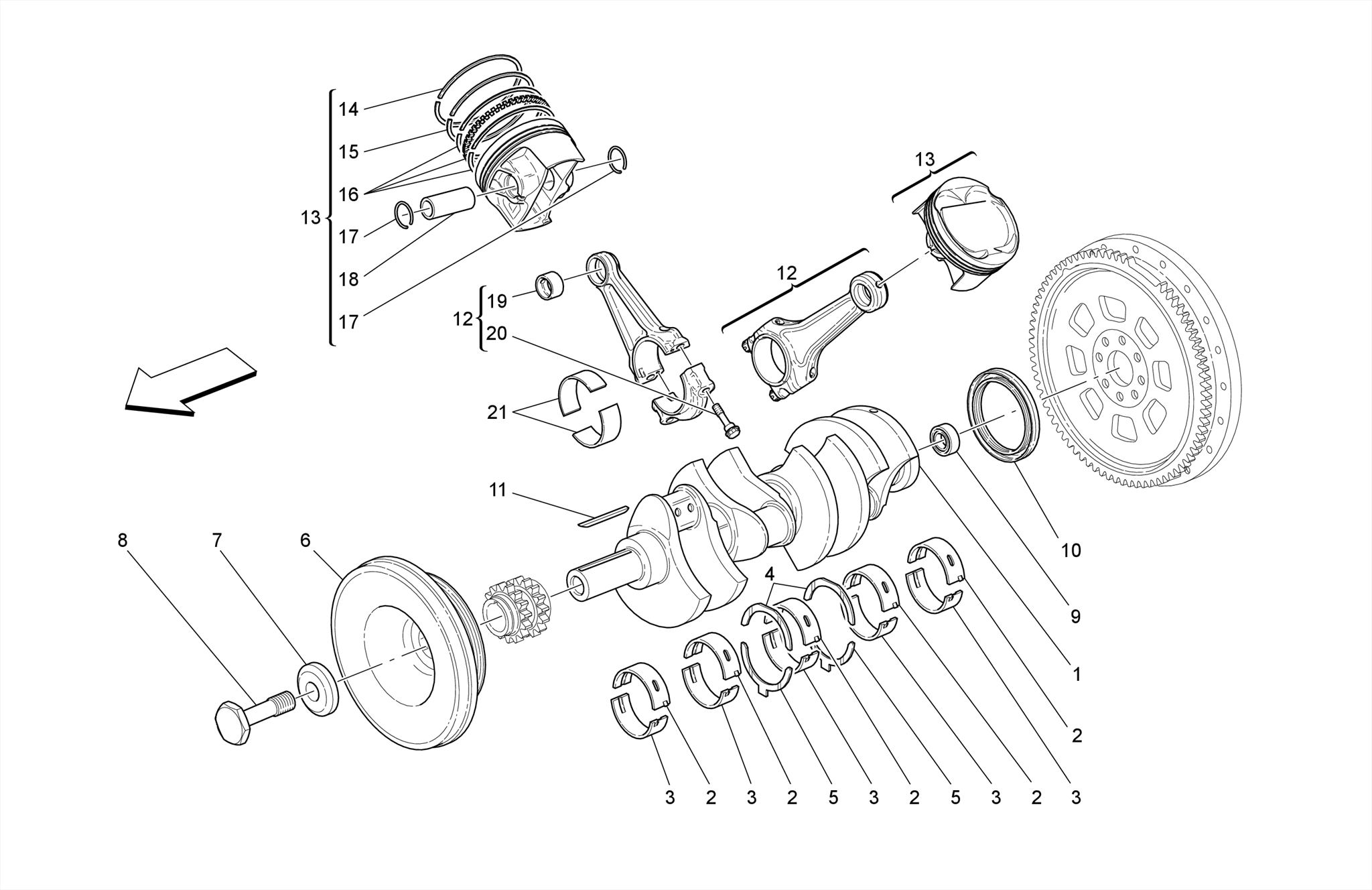 CRANKSHAFT, CONNECTING RODS AND PISTONS