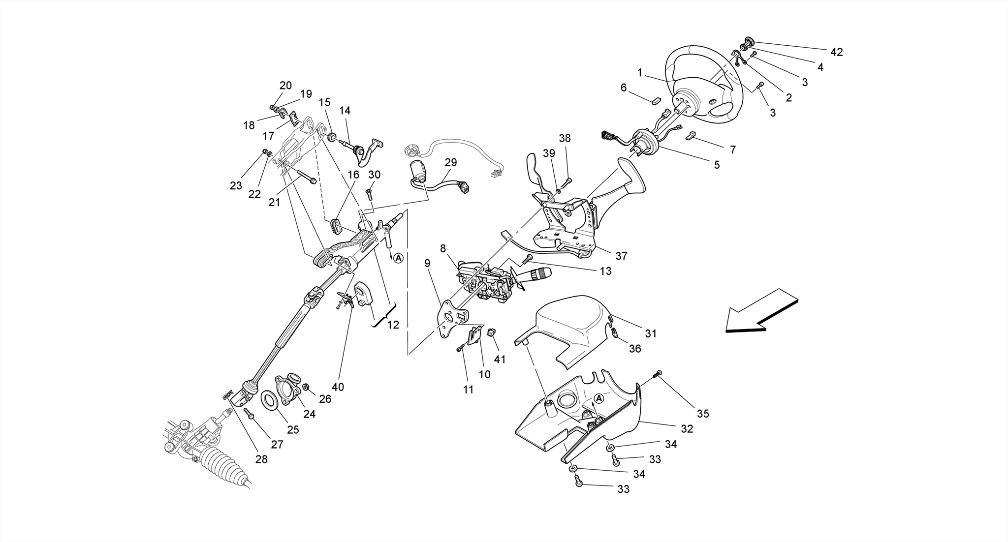 STEERING COLUMN AND STEERING WHEEL UNIT
