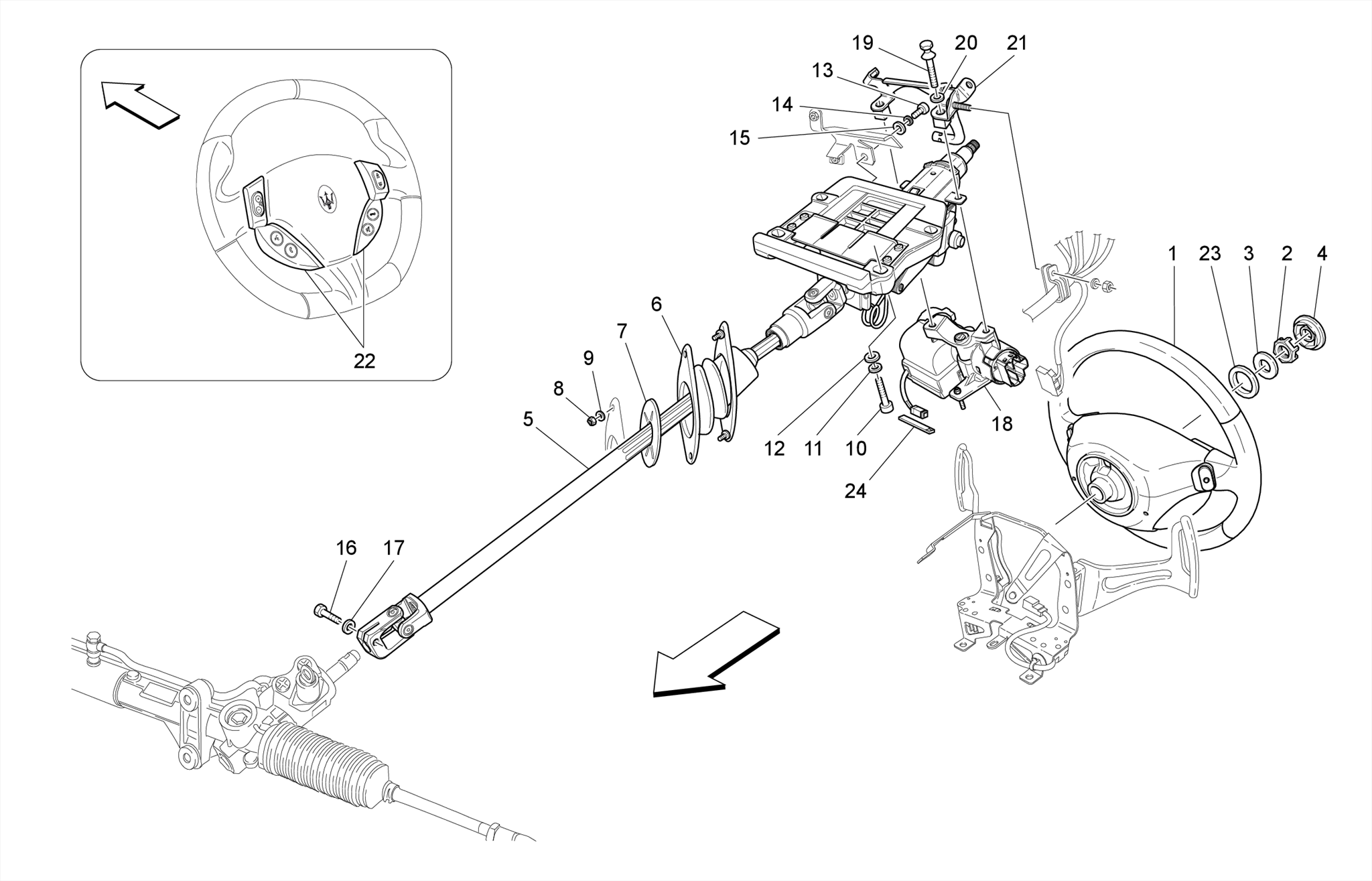 STEERING COLUMN AND STEERING WHEEL UNIT
