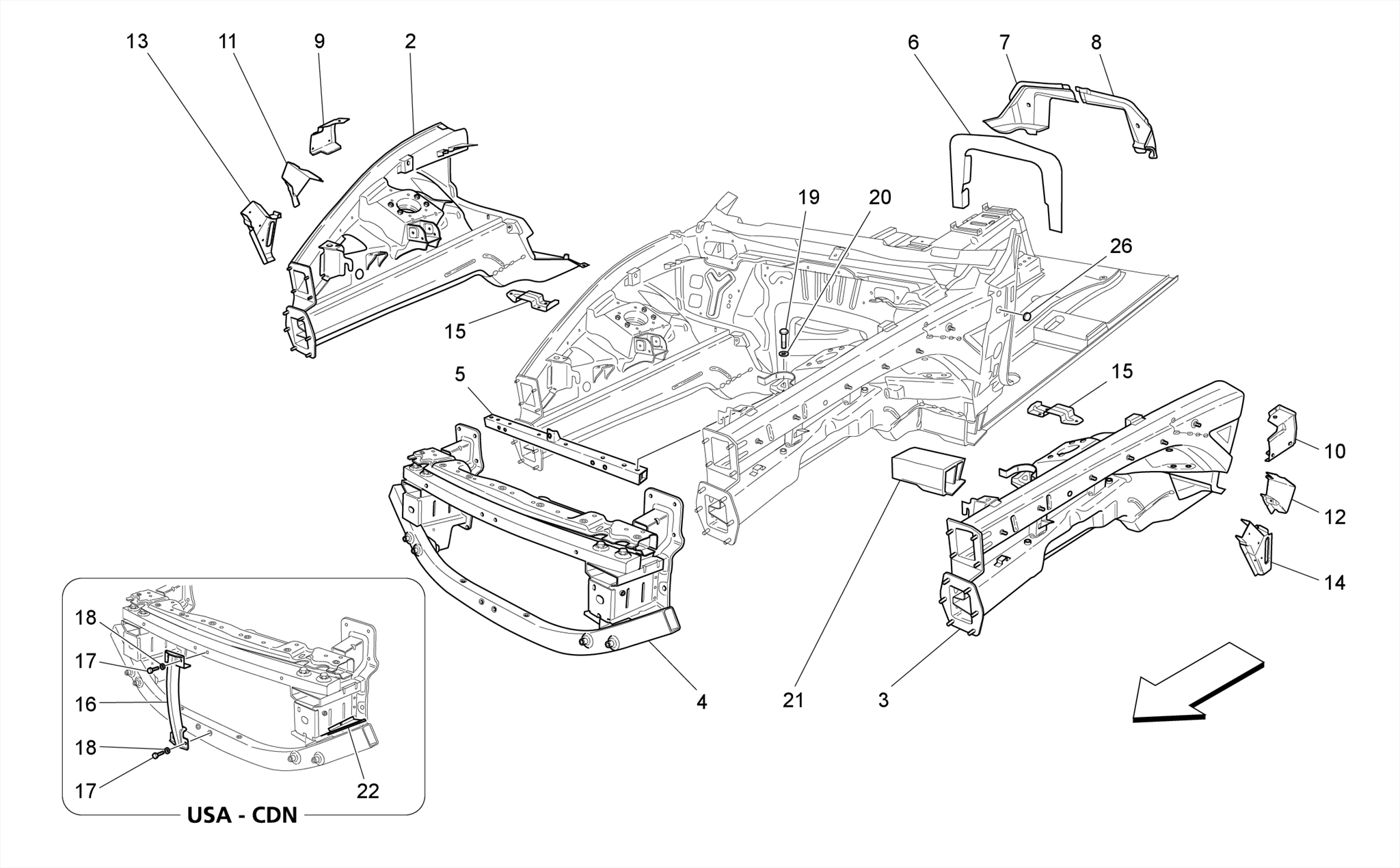FRONT STRUCTURAL FRAMES AND SHEET PANELS