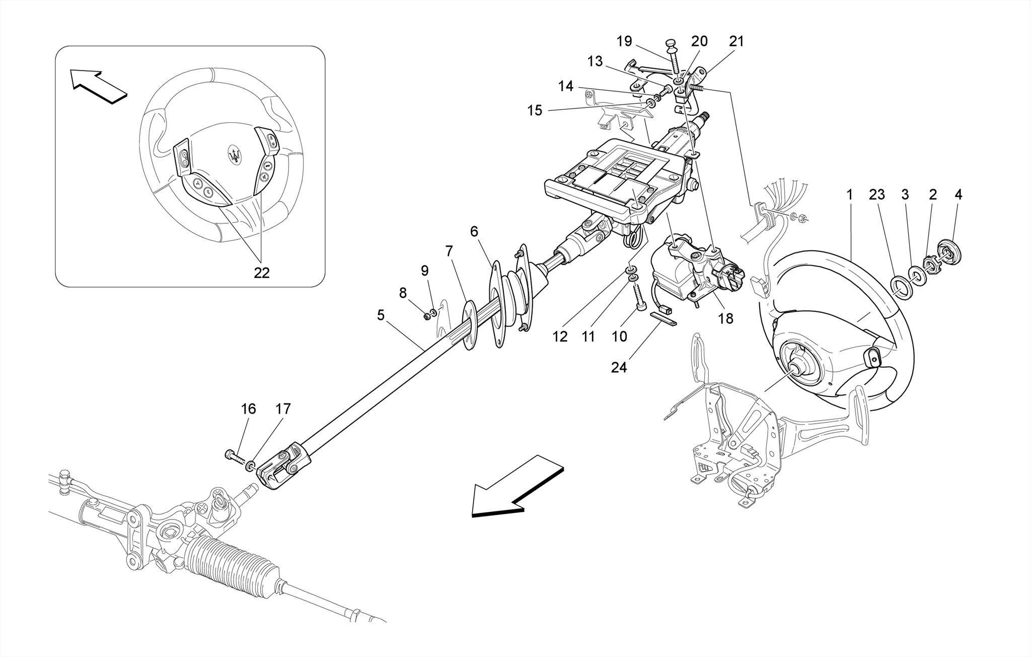 STEERING COLUMN AND STEERING WHEEL UNIT
