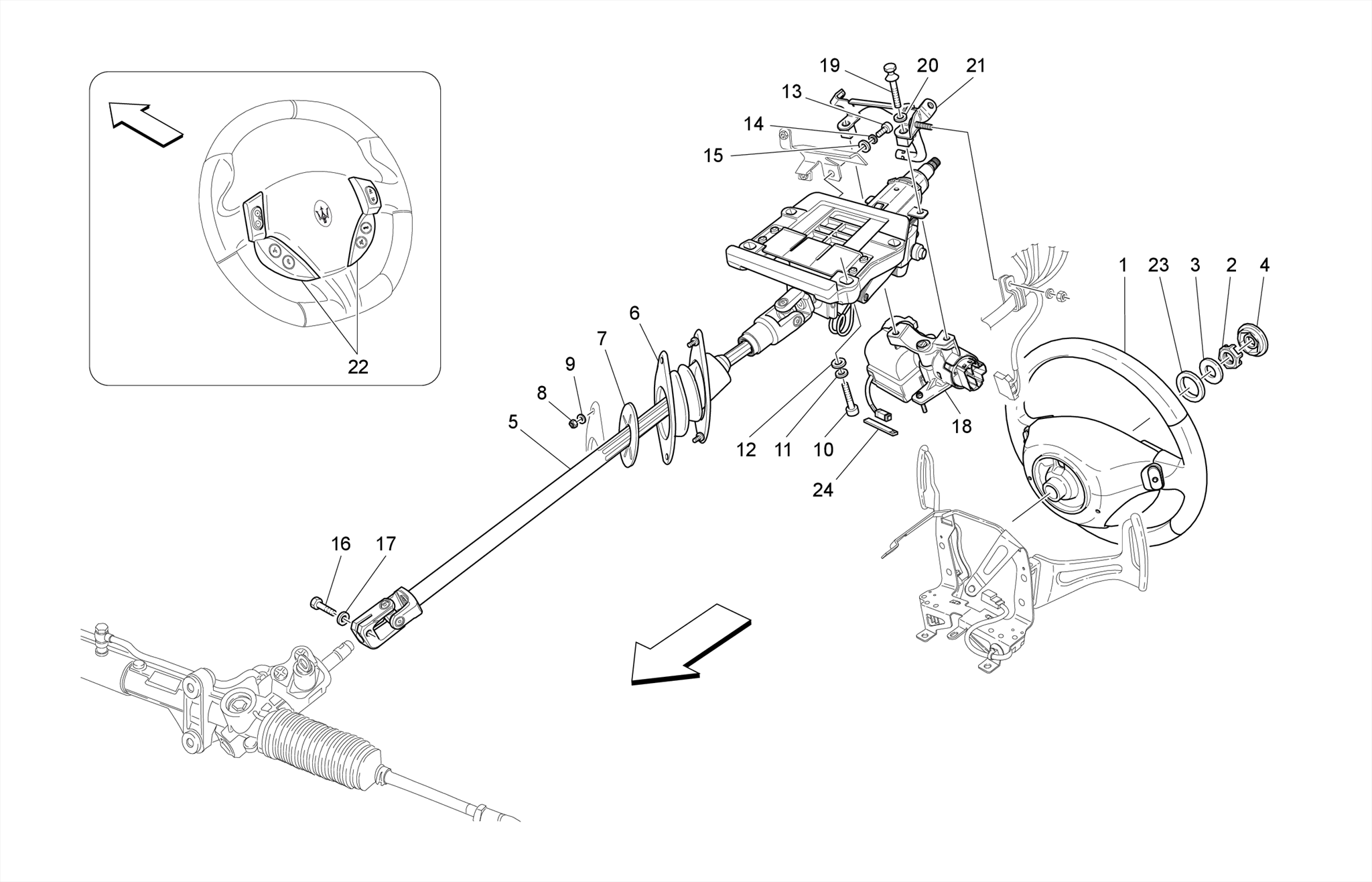 STEERING COLUMN AND STEERING WHEEL UNIT