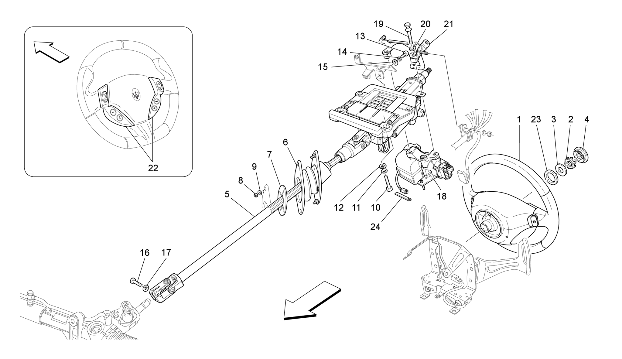 STEERING COLUMN AND STEERING WHEEL UNIT