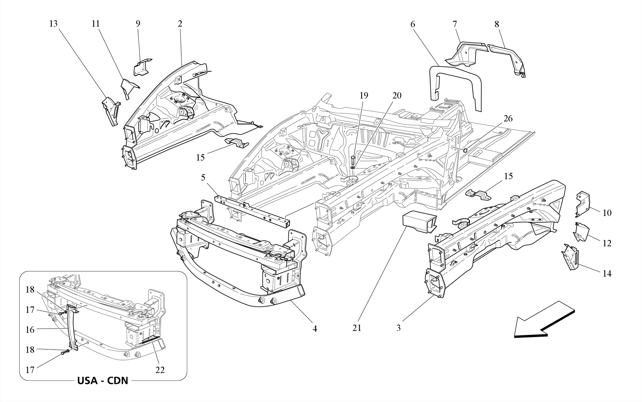 FRONT STRUCTURAL FRAMES AND SHEET PANELS