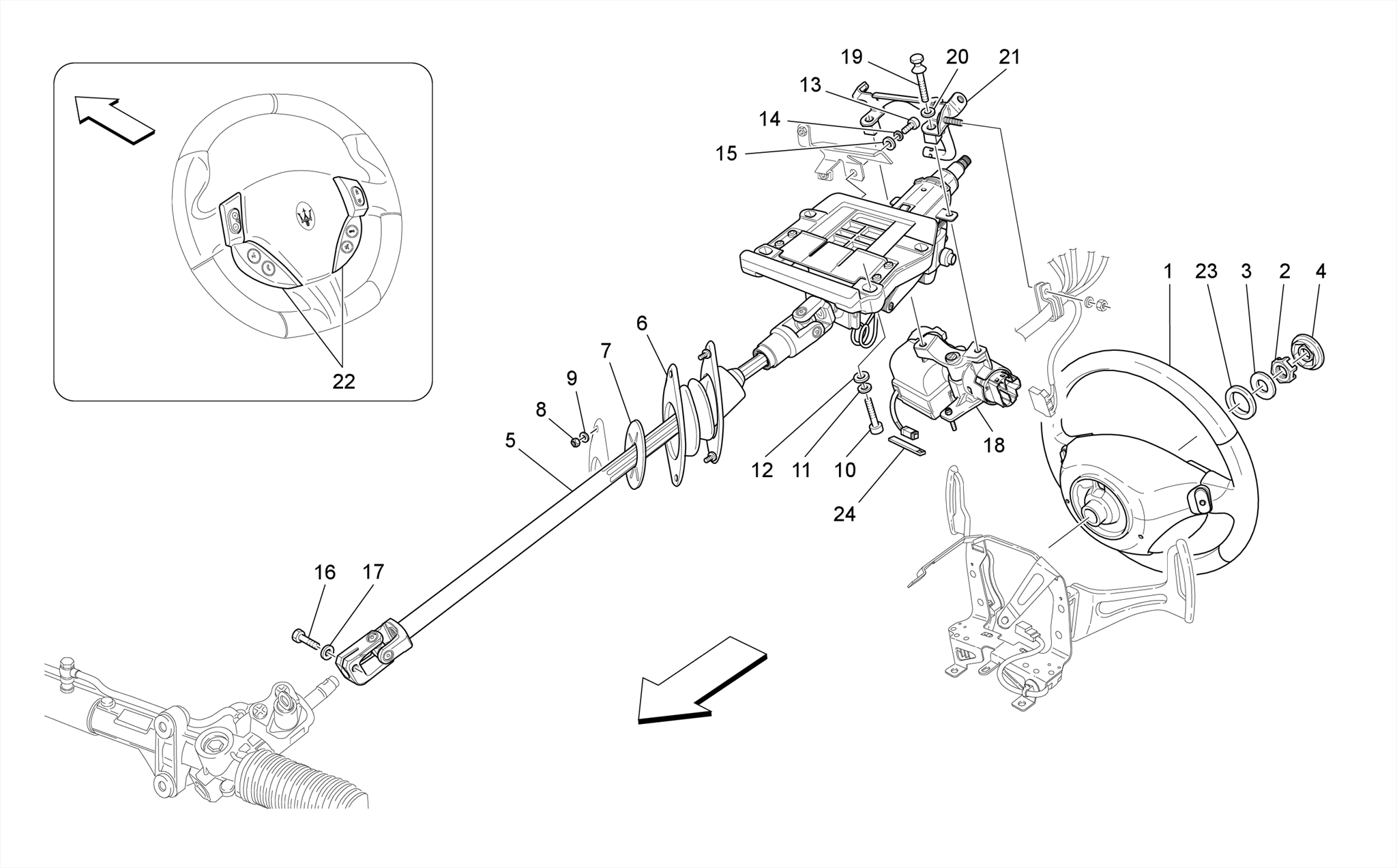 STEERING COLUMN AND STEERING WHEEL UNIT