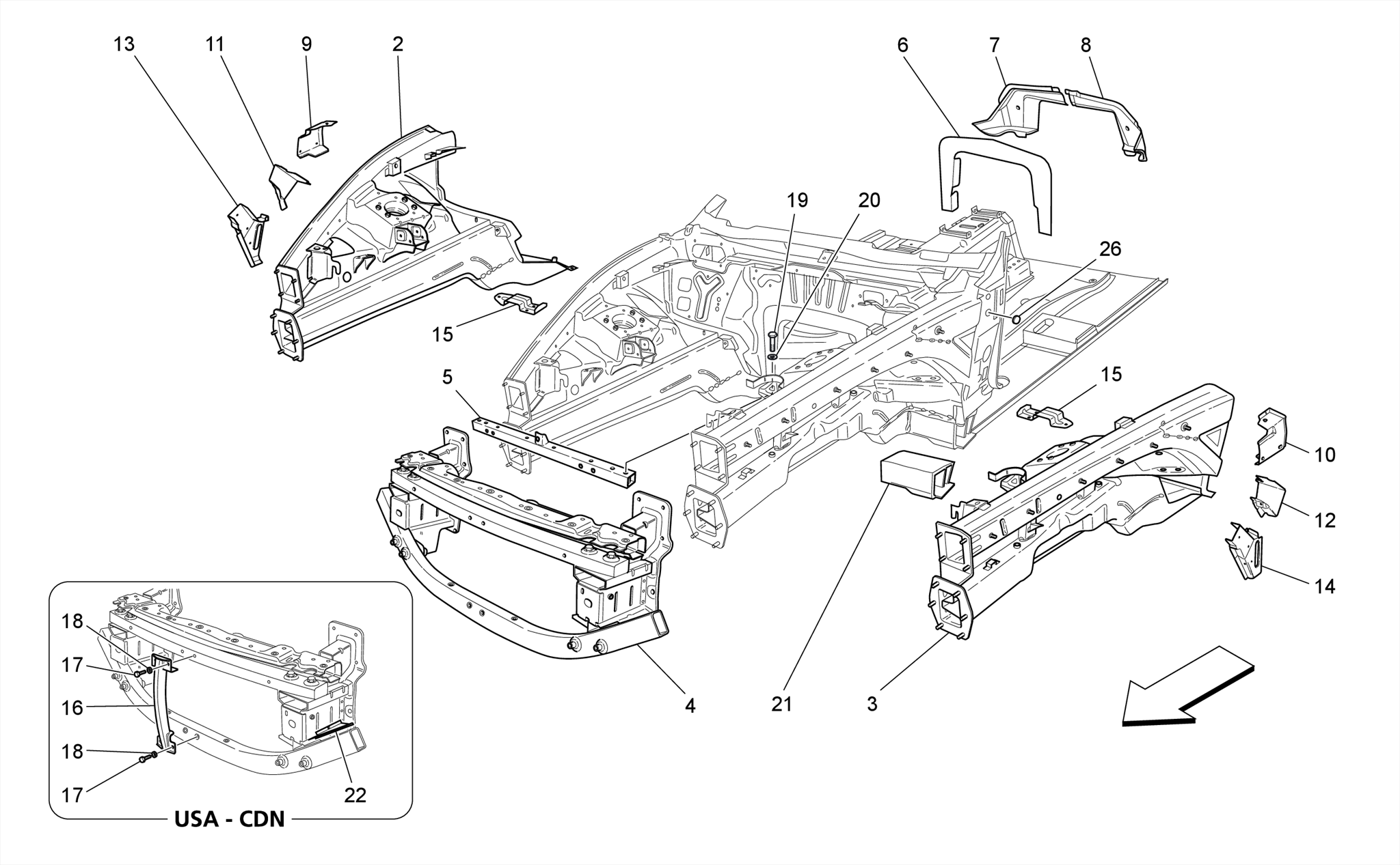 FRONT STRUCTURAL FRAMES AND SHEET PANELS
