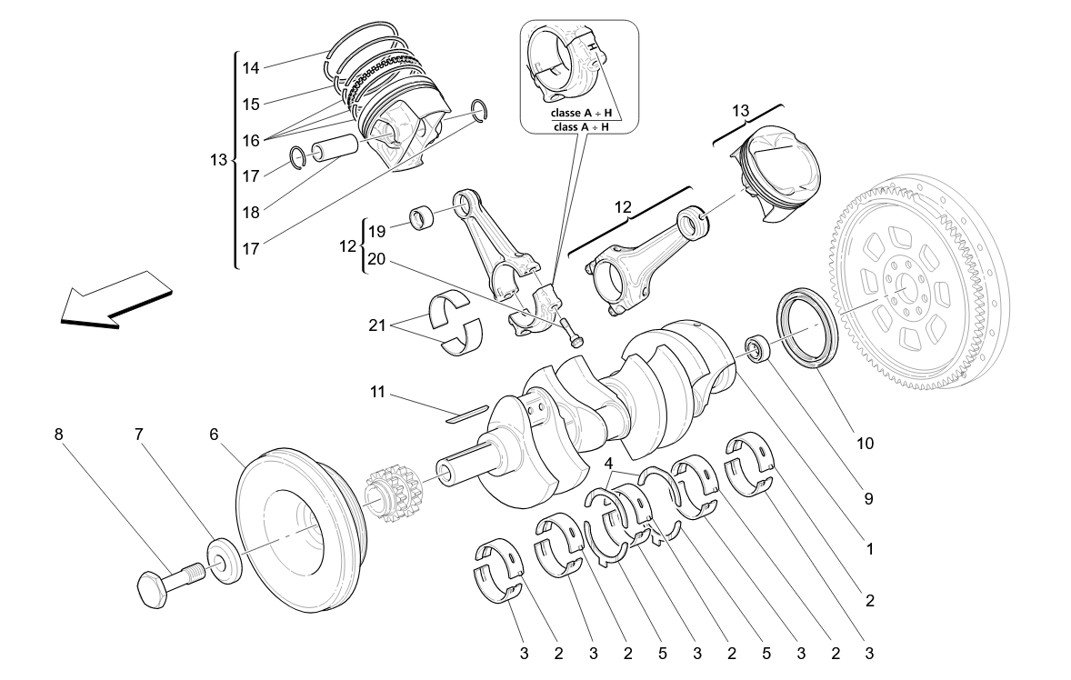 CRANKCASE, CONNECTING RODS AND PISTONS