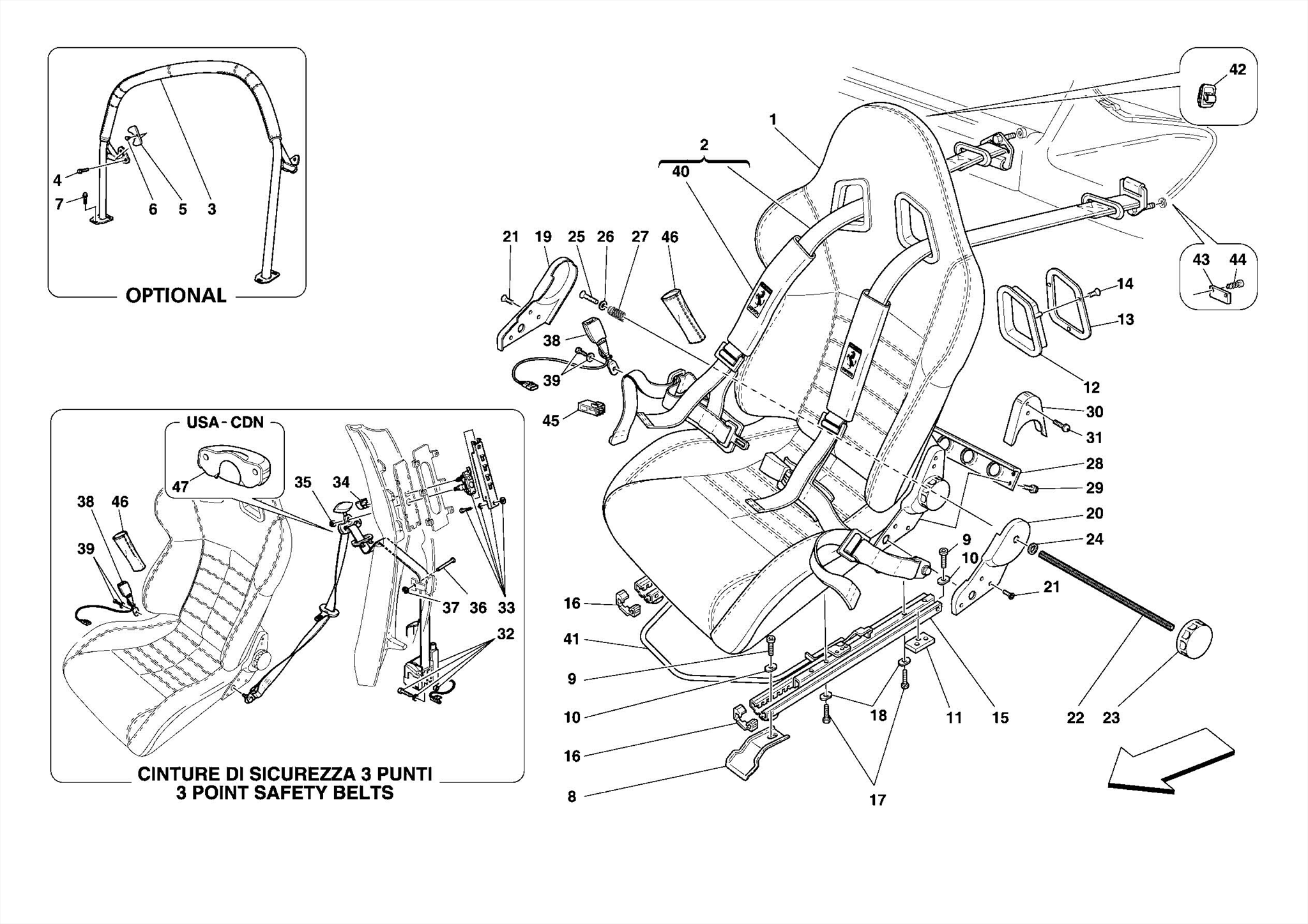 0124 - RACING SEAT-4 POINT SEAT HARNESS-ROLLBAR -Optional- -Sparco-