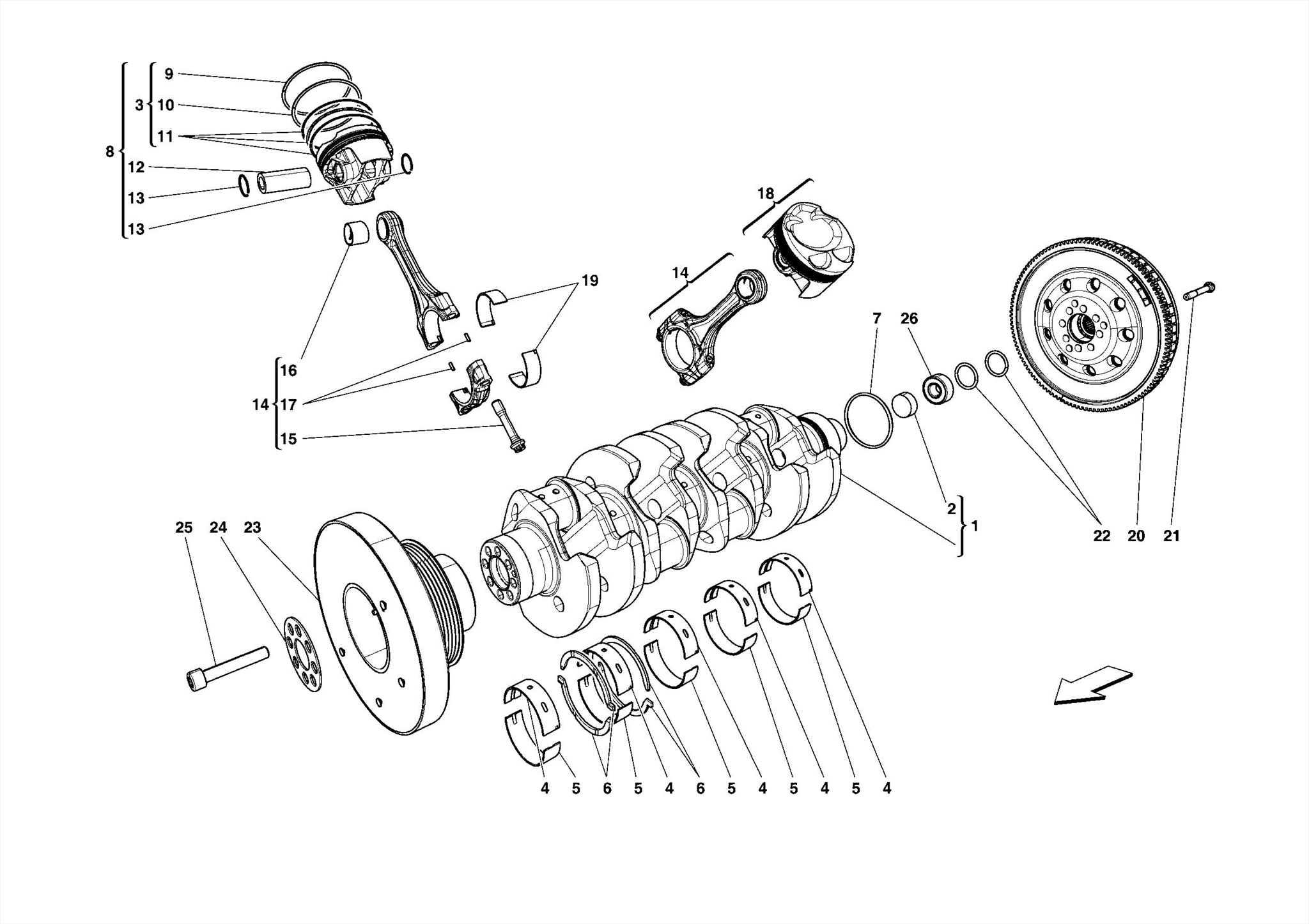 0002 CRANKSHAFT, CONNECTING RODS AND PISTONS