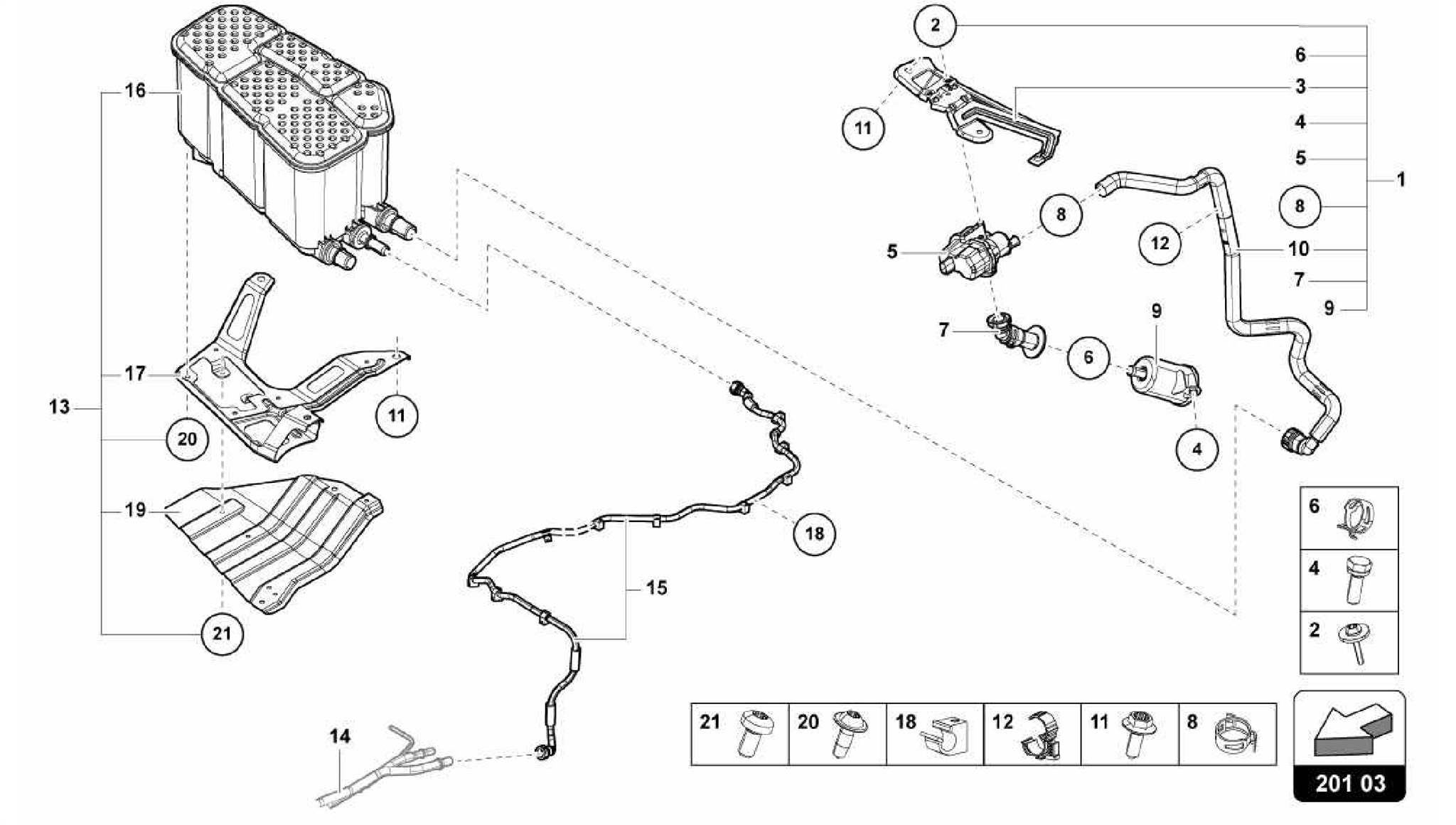 201.03.00-ACTIVE CHARCOAL FILTER WITH DIAGNOSIS PUMP FOR FUEL DELIVERY SYSTEM