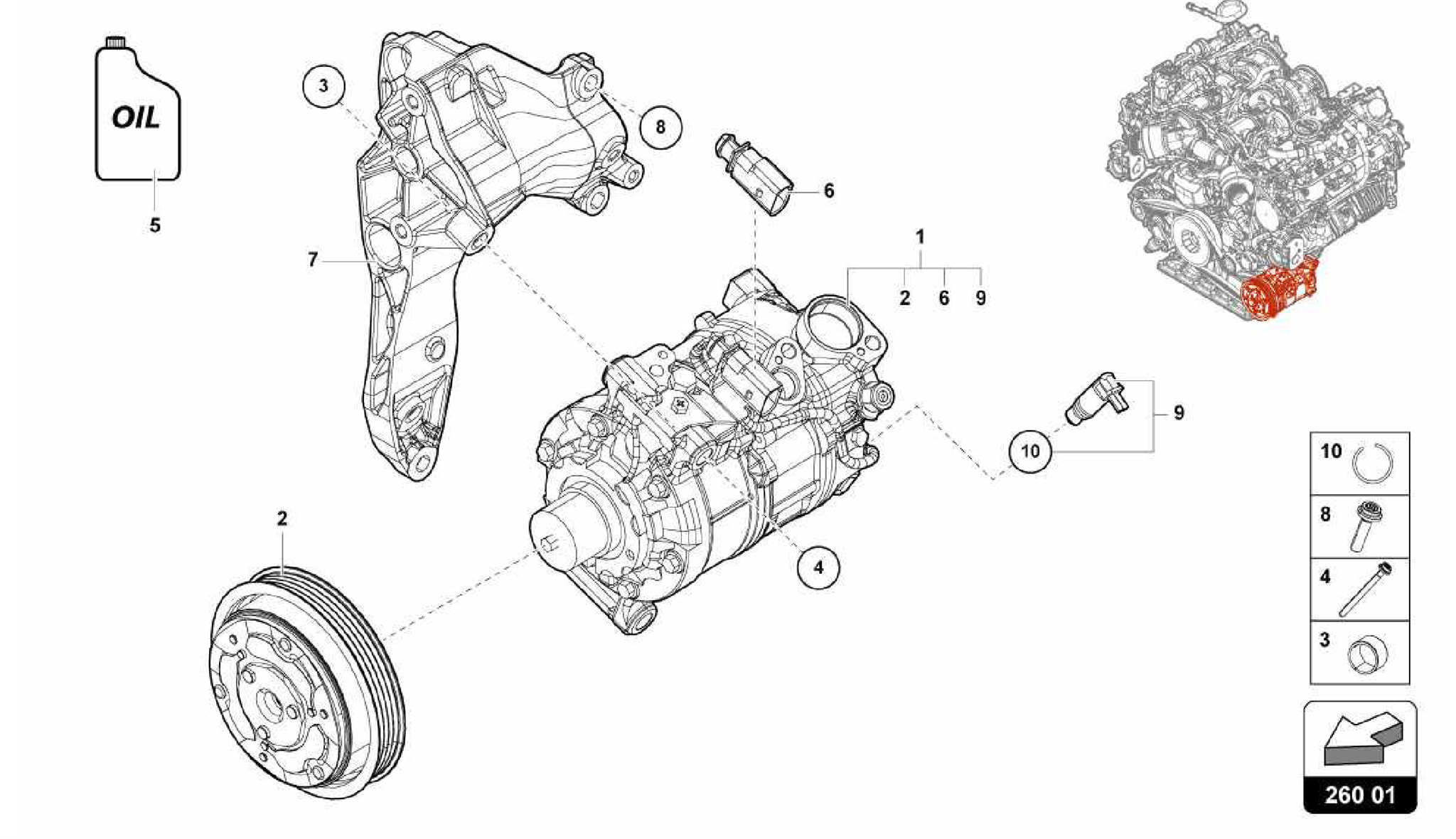 260.01.00-A/C COMPRESSOR WITH INDIVIDUAL PARTS