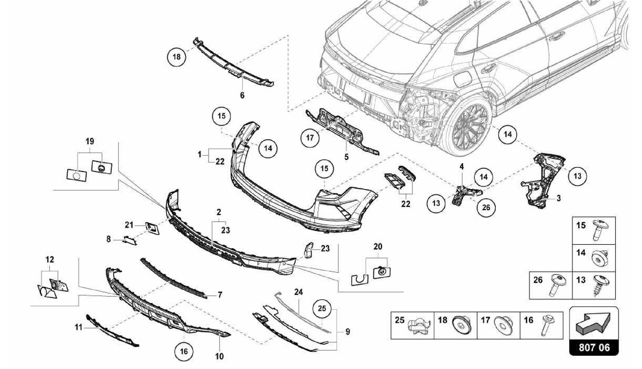807.06.00-BUMPER, COMPLETE REAR