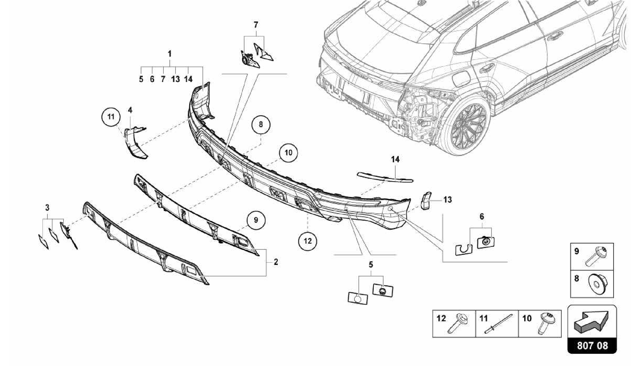 807.08.00-BUMPER, COMPLETE REAR CARBON