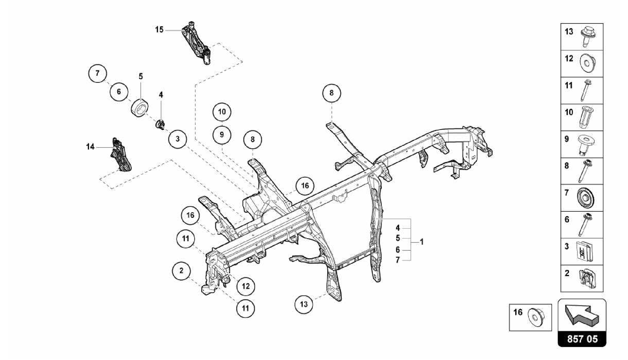 857.05.00-CROSS MEMBER FOR DASH PANEL