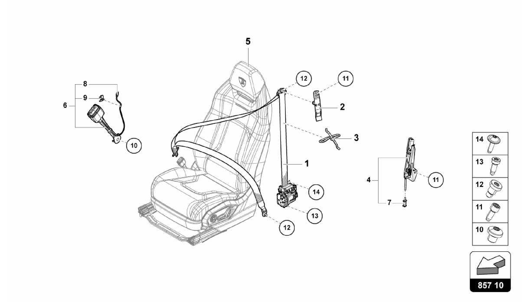 857.10.00-THREE-POINT SAFETY BELT FRONT