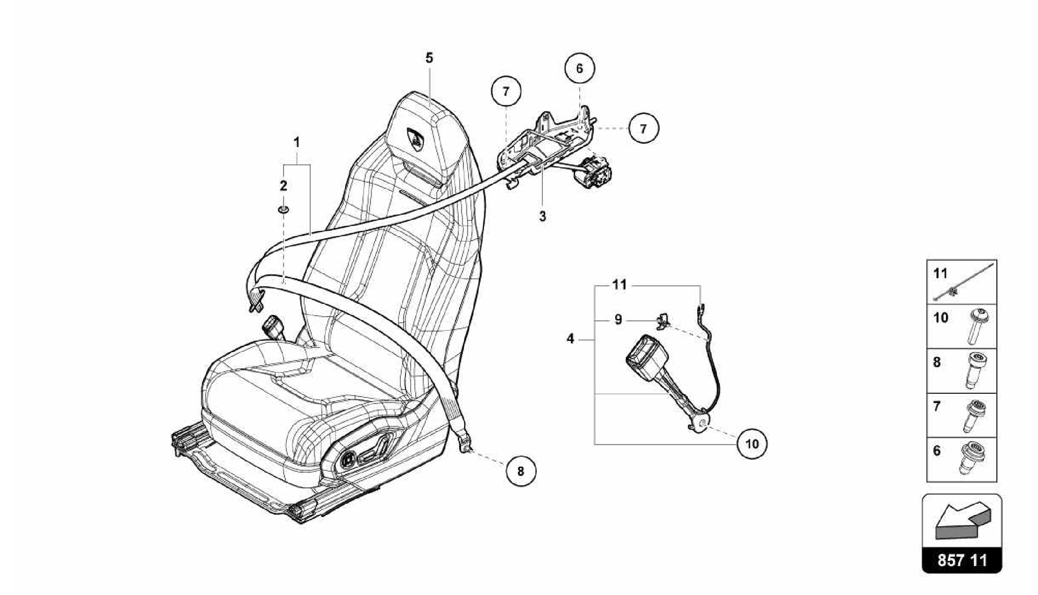 857.11.00-THREE-POINT SAFETY BELT REAR