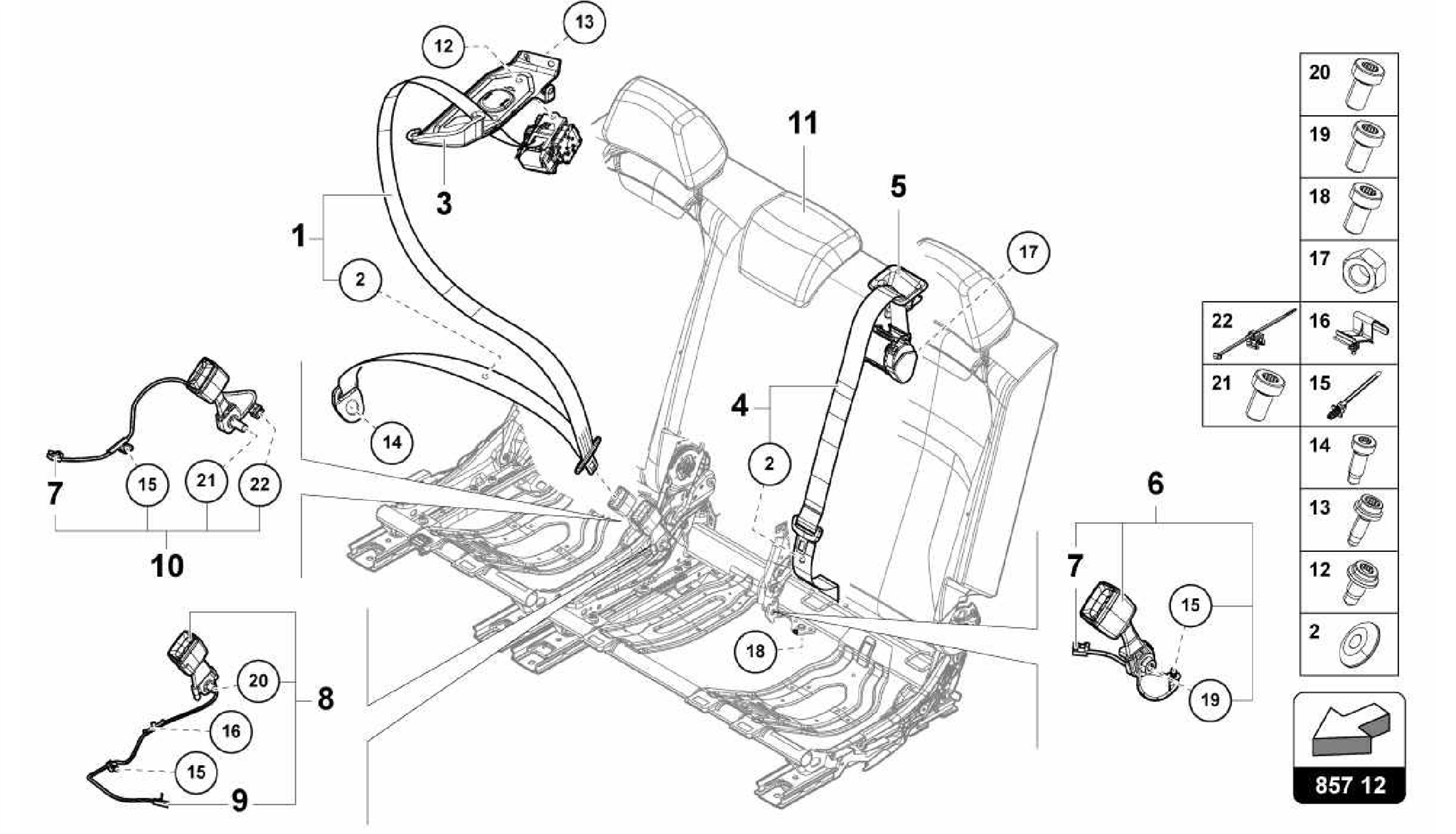 857.12.00-THREE-POINT SAFETY BELT 3. SEAT BENCH