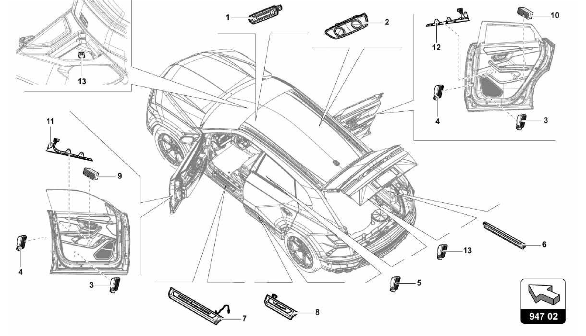 947.02.00-SINGLE PARTS FOR INTERIOR AND READING LIGHT