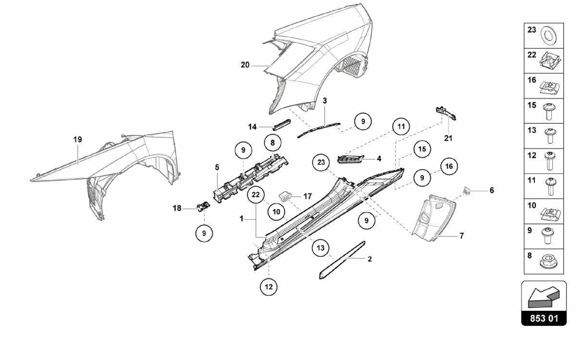 853.01.00-LOWER EXTERNAL SIDE MEMBER FOR WHEEL HOUSING