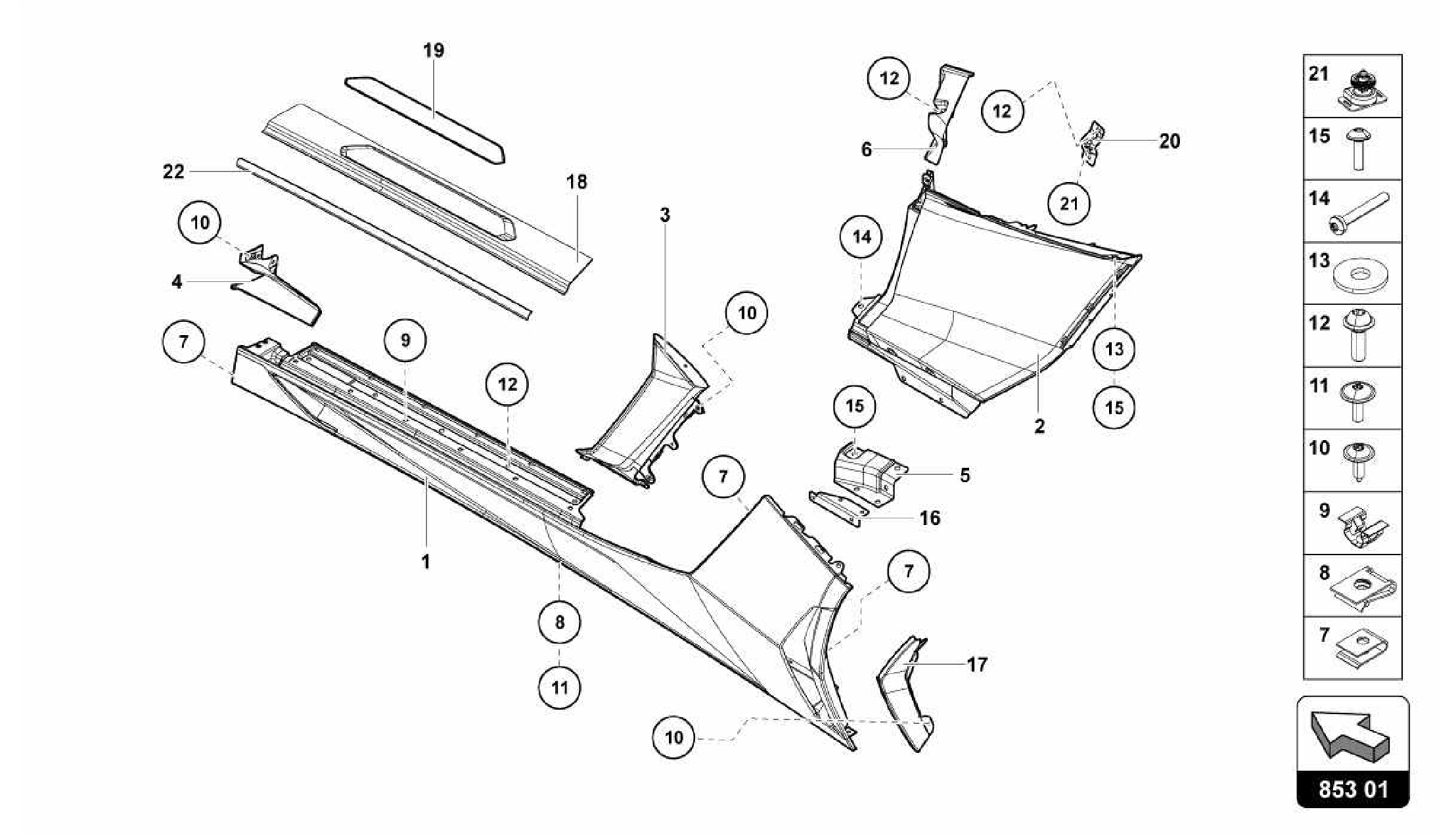 853.01.00-LOWER EXTERNAL SIDE MEMBER FOR WHEEL HOUSING