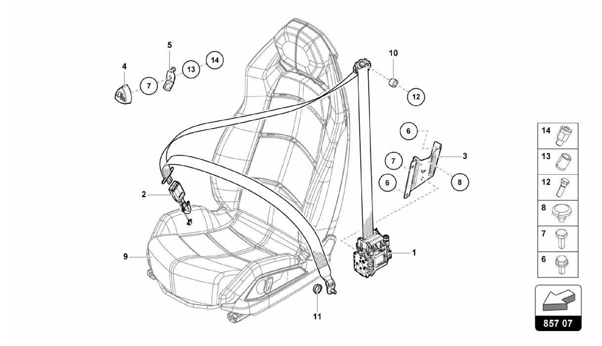 857.07.00-3-POINT SAFETY BELT WITH WARNING CONTACT
