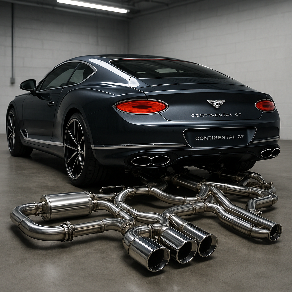 Bentley Continental GT with stainless steel exhaust system visible