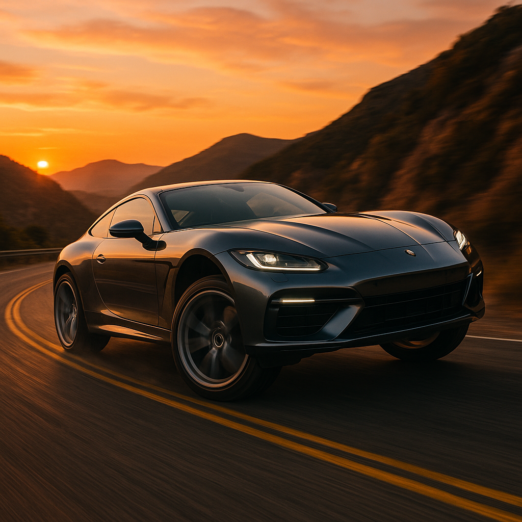 Luxury sports car navigating winding mountain road