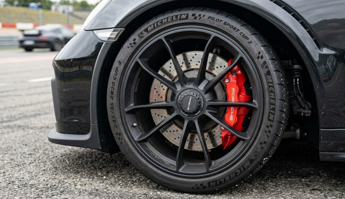 Close-up of a sports car wheel