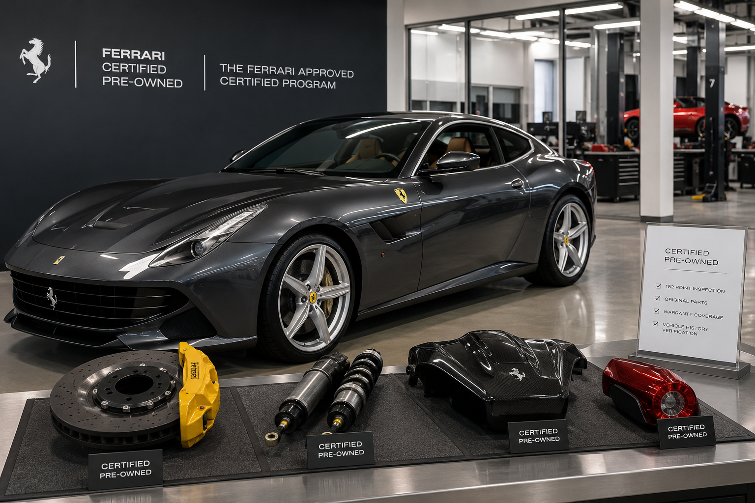 Ferrari grand tourer parked beside a 