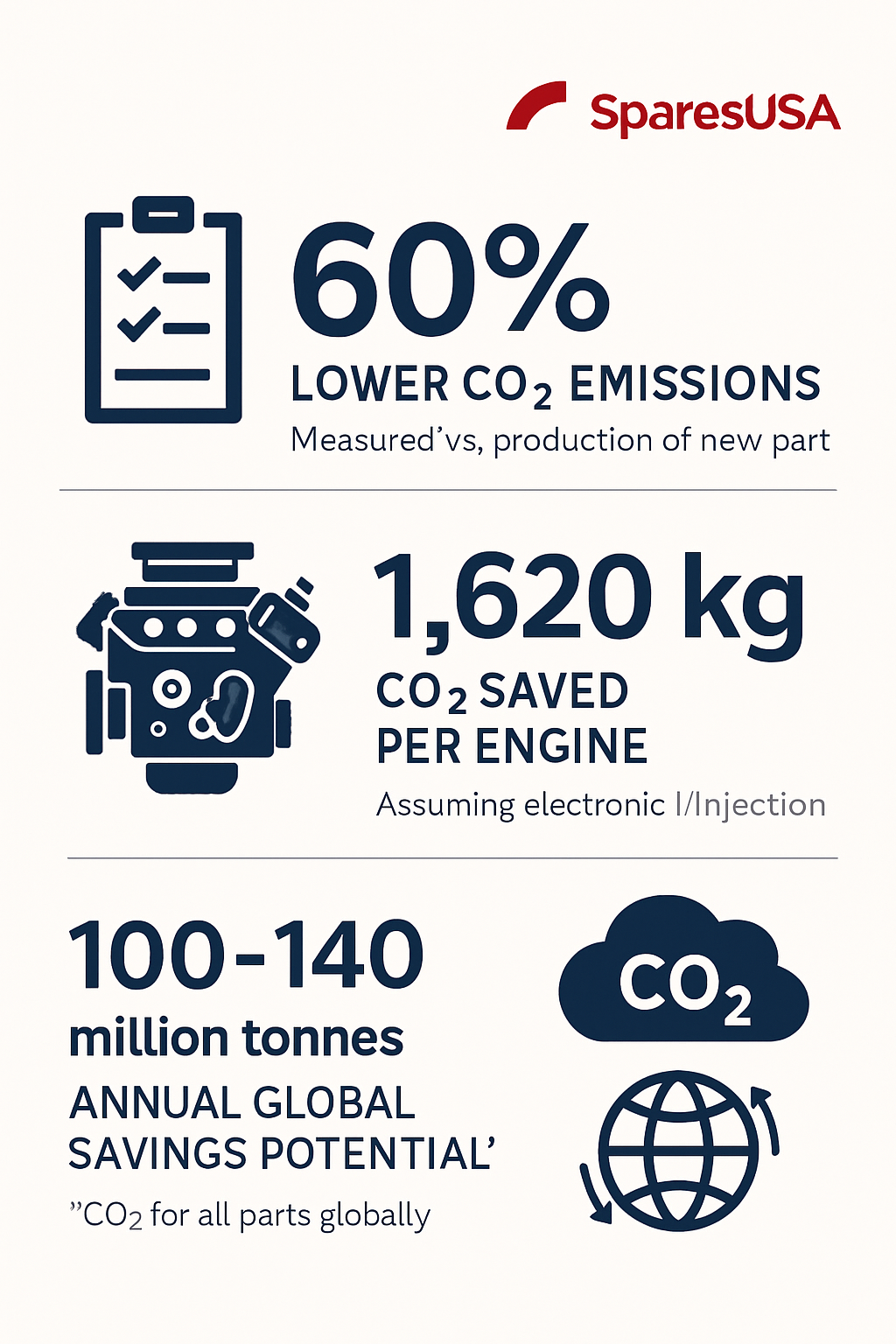 Infographic of resource savings of using spare parts for cars